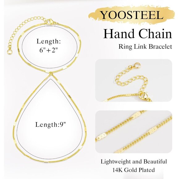 Dainty 14K Gold Plated Hand Chain Bracelet Women Layered Ring Jewelry - Picture 5 of 8